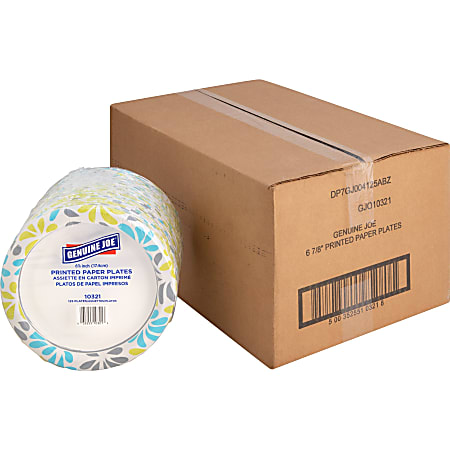 Genuine Joe Printed Paper Plates, 7", Pack Of 125