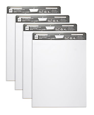 Office Depot® Brand Self-Stick Easel Pads, 25" x 30", 30 Sheets, 80% Recycled, White, Pack Of 4 Pads