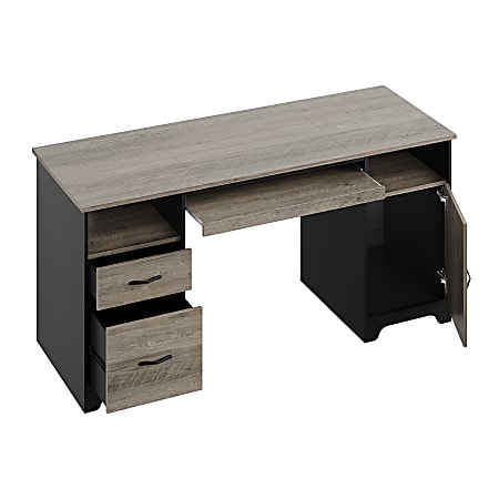 Bestier 59"W Executive Computer Desk With Open Storage &amp; Cabinet, Gray