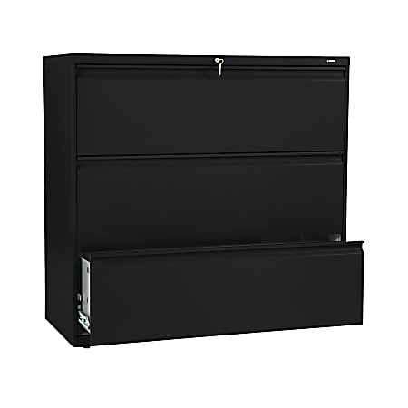 HON® Brigade® 800 42"W Lateral 3-Drawer File Cabinet, Metal, Black