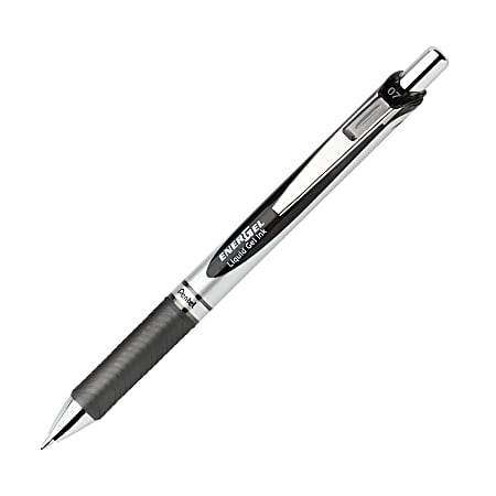 Pentel EnerGel Retractable Liquid Gel Pens Medium Point 0.7 mm Silver ...