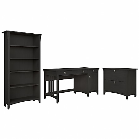 Bush® Furniture Salinas 60"W Computer Desk With Bookcase And Lateral File Cabinet, Vintage Black, Standard Delivery