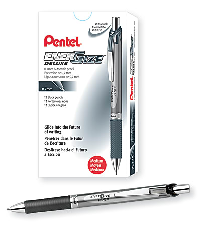 Pentel® EnerGize Mechanical Pencils, 0.7 mm, Black/Silver, Pack