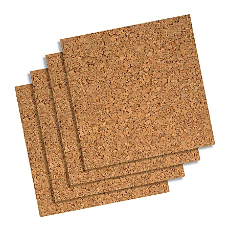Quartet® Cork Unframed Bulletin Board Wall Tiles, 12" x 12", Natural Brown, Pack Of 4