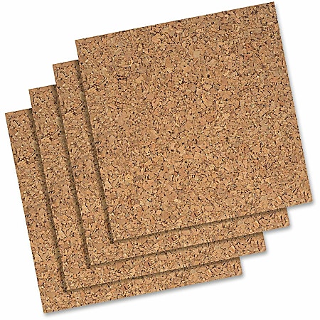 Quartet® Cork Unframed Bulletin Board Wall Tiles, 12" x 12", Natural Brown, Pack Of 4