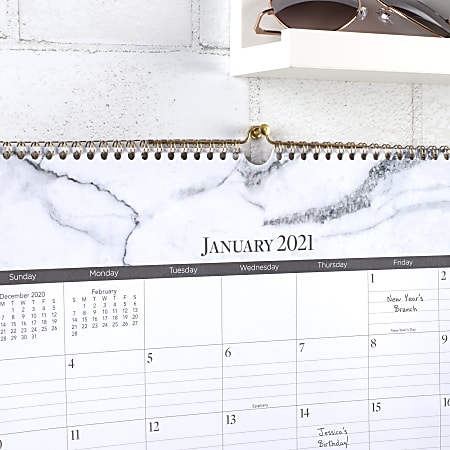 Cambridge® Monthly Wall Calendar, 15" x 12", Bianca, January To December 2021, 1461-707