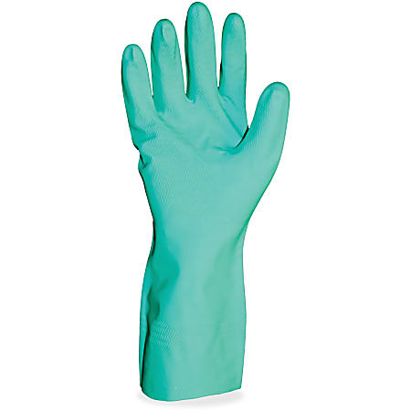 ProGuard Flock Lined 12"L Green Nitrile Gloves - Chemical, Acid Protection - Medium Size - Unisex - Nitrile - Green - 72 / Carton - 15 mil Thickness