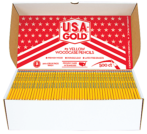 Cra-Z-Art U.S.A. Gold Sharpened Pencils, #2 Lead, Medium, Yellow, Box Of 500 Pencils