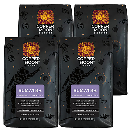 Copper Moon Whole Bean Coffee, Dark Roast, Sumatra Blend, 4 Bags (2 lbs. Each)