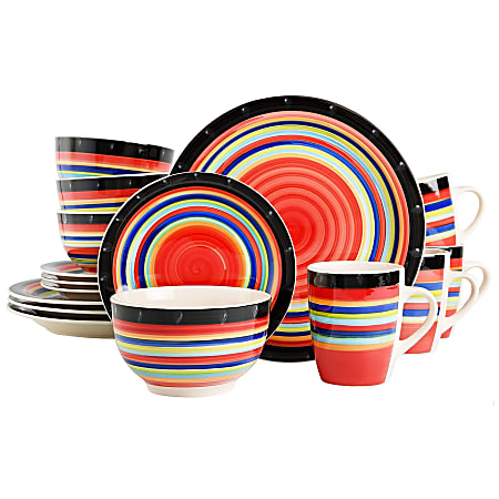 Gibson Home Casa Stellar 16-Piece Round Stoneware Dinnerware Set, Red