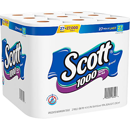 Scott® 1-Ply Toilet Paper, 1000 Sheets Per Roll, Pack Of 27 Rolls