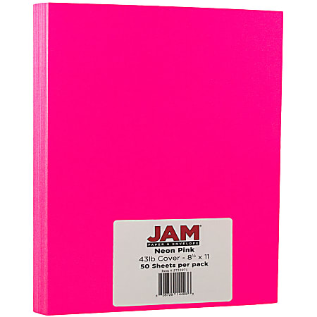 JAM Paper® Card Stock, Neon Pink, Letter (8.5" x 11"), 43 Lb, Pack Of 50