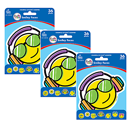 Carson Dellosa Education Cut-Outs, Kind Vibes Smiley Faces, 36 Cut-Outs Per Pack, Set Of 3 Packs
