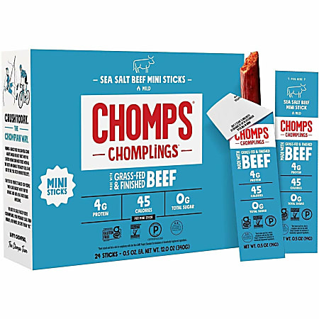 CHOMPS Chomplings Sea Salt Beef Jerky Sticks - 0.50 oz - 24 / Pack