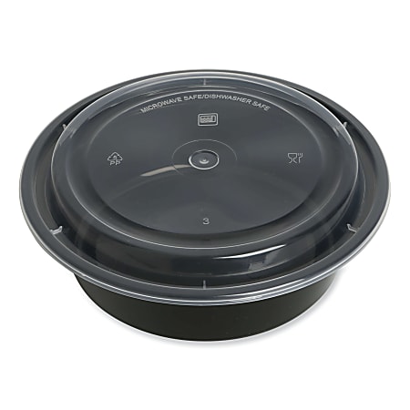 GEN Plastic Food Containers With Lids, 32 Oz, 2-9/16”H x 7-5/16”W x 7-5/16”D, Black/Clear, Pack Of 150 Containers
