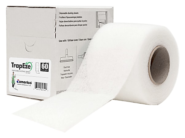 Americo® TrapEze® Disposable Dusting Sheets, 6" x 5" Perforated Sheets, Constructed from 70% Post Consumer Recycled PET, White, 60 Sheet per Box