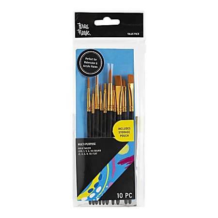 Brea Reese 10-Piece Value Paintbrush Set, Round/Flat/Angle/Filbert, Black