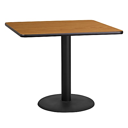 Flash Furniture Square Laminate Table Top With Round Table Height Base, 31-3/16”H x 36”W x 36”D, Natural