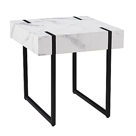SEI Furniture Rangley Modern Faux Marble End Table, 19-3/4"H x 19-3/4"W x 19-3/4"D, Black/White