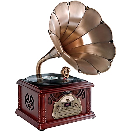 PyleHome Classical Trumpet Horn Turntable/Phonograph with AM/FM Radio CD/Cassette/USB & Direct to USB Recording