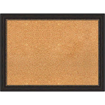 Amanti Art Rectangular Non-Magnetic Cork Bulletin Board, Natural, 32” x 24”, Accent Bronze Narrow Frame