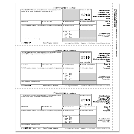 ComplyRight™ 1099-SA Inkjet/Laser Tax Forms, Recipient Copy B, 8 1/2" x 11", Pack Of 50 Forms