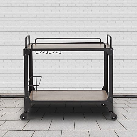 Flash Furniture Midtown Kitchen Serving and Bar Cart, 31"H x 32-1/4"W x 16"D, Light Oak/Black