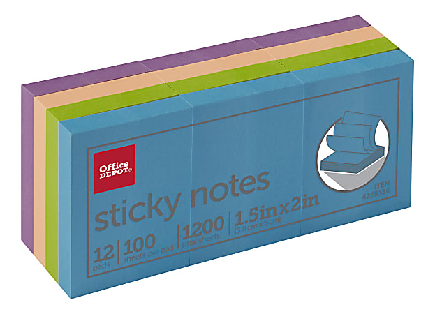 Office Depot® Brand Sticky Notes, 1-1/2" x 2",