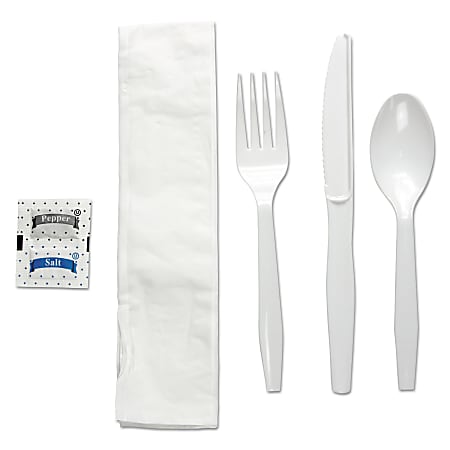 Boardwalk® 6-Piece Cutlery Kits, Polystyrene, White, Pack Of 250 Kits