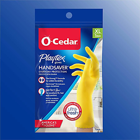 O-Cedar Playtex Handsaver Gloves - Hot Water, Chemical Protection - X-Large Size - Latex, Nitrile, Neoprene - Yellow - Long Lasting, Durable, Anti-microbial, Odor Resistant, Comfortable, Textured Fingertip, Textured Palm, Reusable - For Household - 2