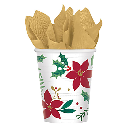 Amscan Christmas Wishes Paper Cups, 9 Oz., Red, Pack Of 48 Cups
