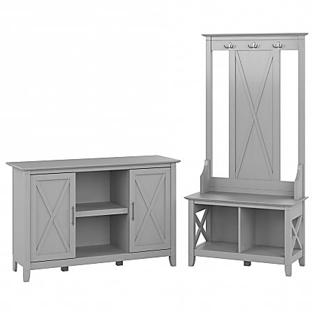 Bush® Furniture Key West 47"W Entryway Storage Set With Hall Tree, Shoe Bench And 2-Door Cabinet, Cape Cod Gray, Standard Delivery