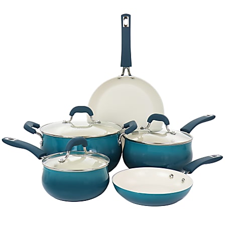 8qt Nonstick Ceramic Coated Aluminum Wide Stock Pot Blue - Figmint™