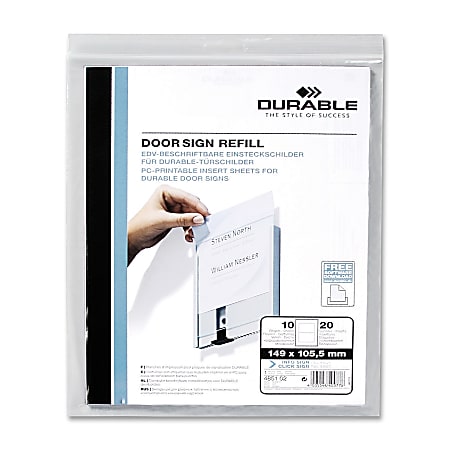 Durable Replacement Paper Inserts For 480123 Durable Office Products InfoSign Interior Signage Systems, White, Pack Of 20