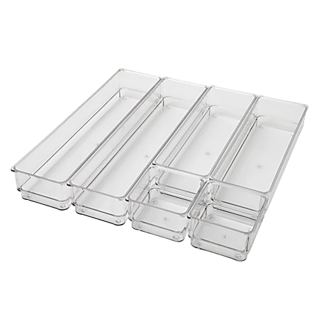 Martha Stewart Miles Plastic Stackable Office Desk Drawer 6-Piece Organizer Set, Clear