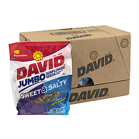 David Jumbo Sunflower Seeds, Sweet And Salty, 5.25 Oz, Box Of 12