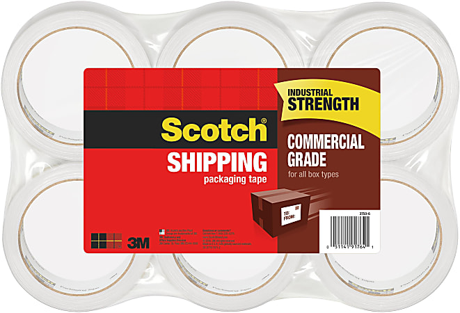 Scotch® Commercial Grade Shipping Packing Tape, 6 Tape Rolls, 1 7/8 in x 54.6 yd, 1" Core, Designed  - 3750