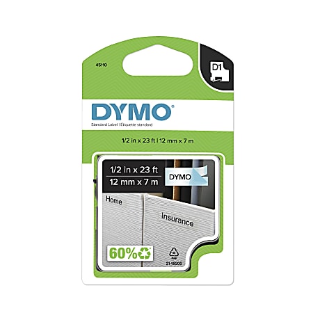 DYMO® 45110 Black-On-Clear Tape, 0.5" x 23'