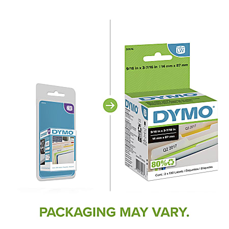 White 130 Labels/RL 2RL/BX White File Folder Labels print directly from the roll for simple use Compatible with DYMO Label Print labels singly or in a batch 9/16amp;quot;x3-7/16amp;quot; File Folder Labels Dymo Corporation Products Sold as 1 BX
