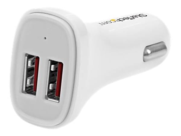 StarTech.com Dual Port USB Car Charger - White - High Power 24W/4.8A - 2 port USB Car Charger
