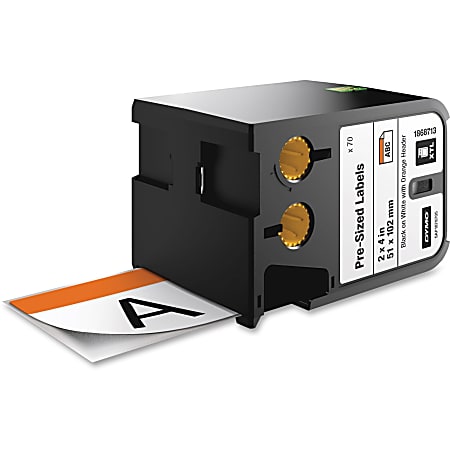 DYMO® XTL Pre-Sized Safety Labels, DYM1868713, 2 1/64"W x 4 1/64"L, Rectangle, Vinyl, Thermal Transfer, White/Orange, Cartridge Of 70