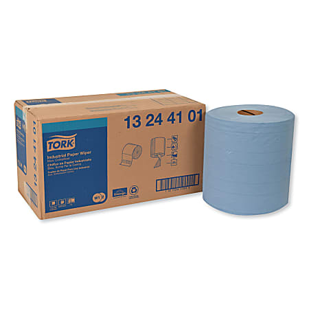 Tork Industrial 4-Ply Paper Wipers, 15-3/4" x 11", Blue, 375 Wipers Per Roll, Pack Of 2 Rolls