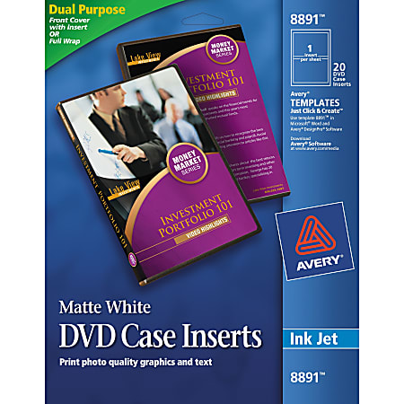 Avery Print To The Edge Inkjet DVD Case Inserts 8891 White Pack Of