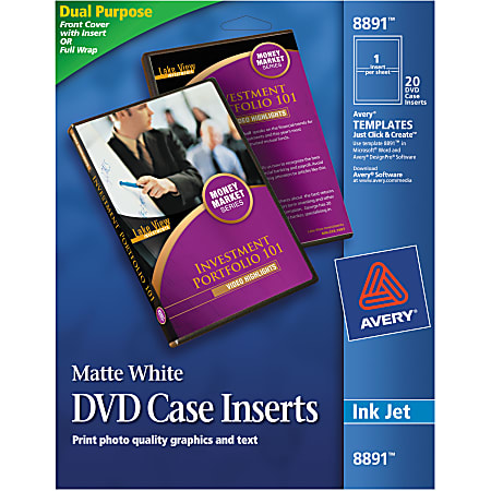 Avery® Print-To-The-Edge Inkjet DVD Case Inserts, 8891, White, Pack Of 20