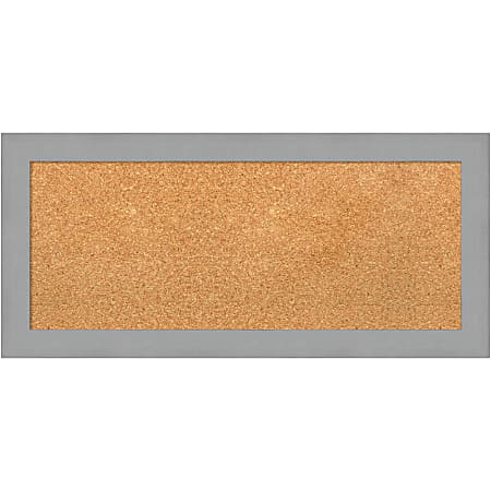 Amanti Art Rectangular Non-Magnetic Cork Bulletin Board, Natural, 33” x 15”, Brushed Nickel Plastic Frame