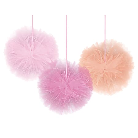 Amscan Oh Baby Girl Deluxe Fluffy Decorations, 12" x 12", Pink, Pack Of 3 Decorations
