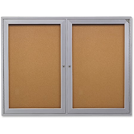 48 x 36-2 Door Cork Enclosed Bulletin Board Aluminum Frame 