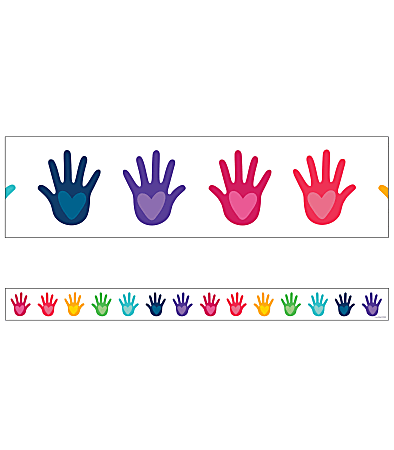 Carson Dellosa Education One World Hands With Hearts Straight Border Strips, 3" x 36", Multicolor, Pack Of 12 Border Strips