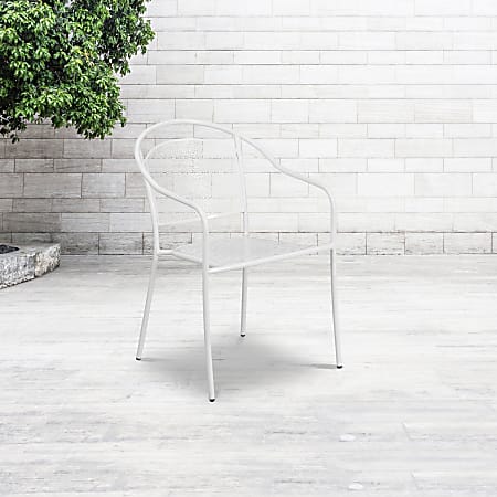Flash Furniture Oia Indoor/Outdoor Steel Patio Armchair with Round Back, White