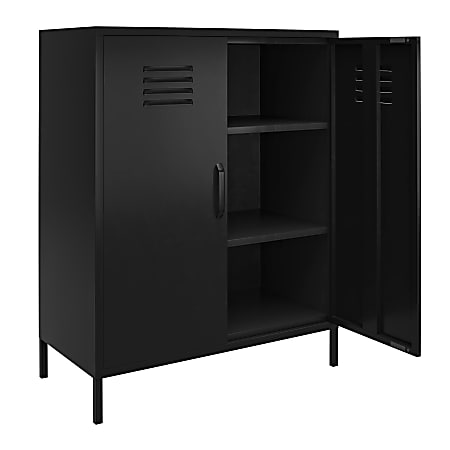 Ameriwood™ Home Mission District 2-Door 3-Shelf Metal Locker Storage Cabinet, 40"H x 31-1/2"W x 15-3/4"D, Black